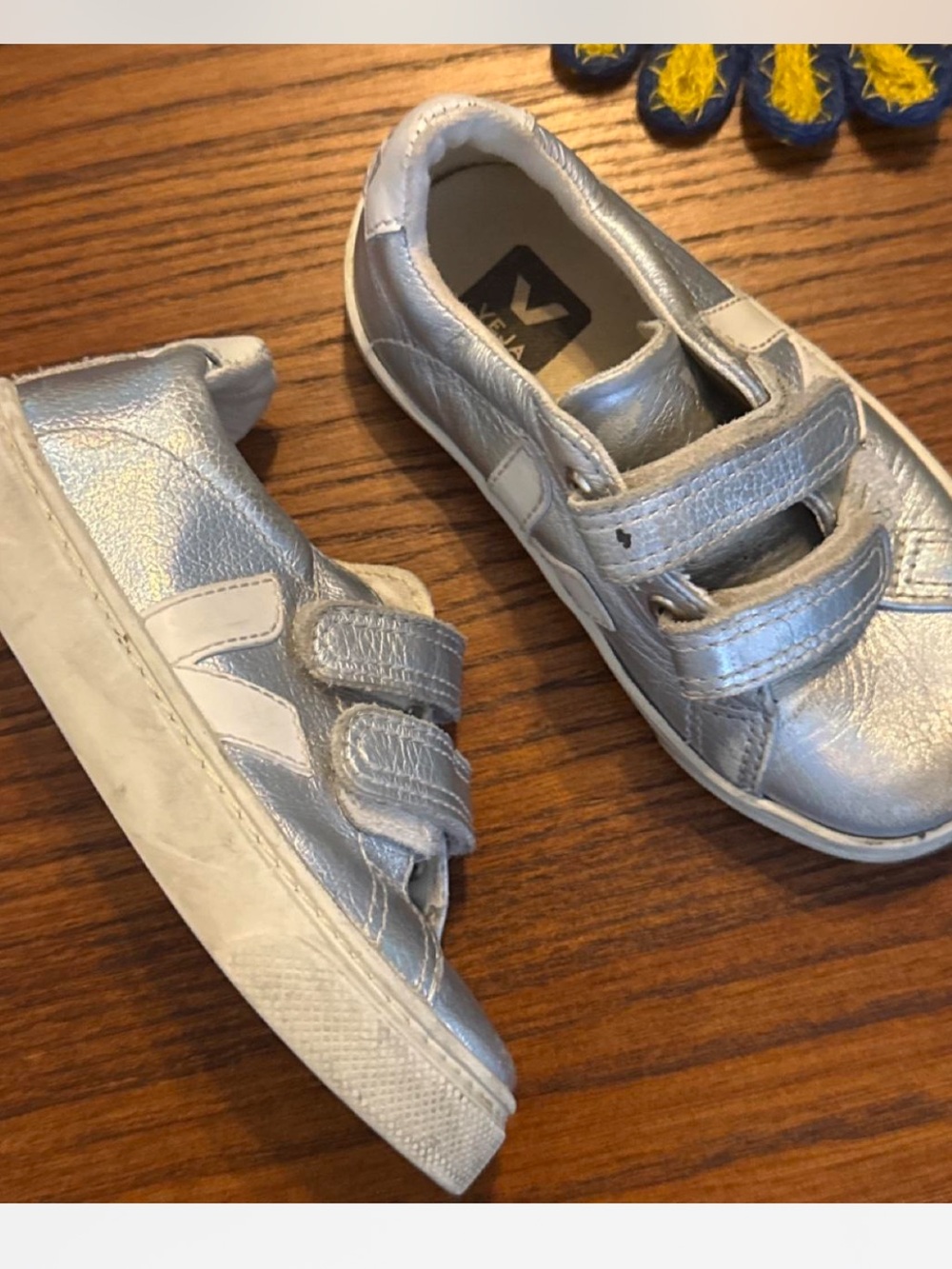Veja Kids Silver Metallic Velcro Sneakers